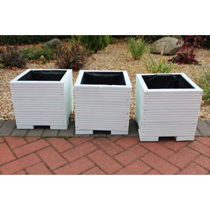 Square Wooden Garden Planter Painted in White cm Pair Of 32x32x33 