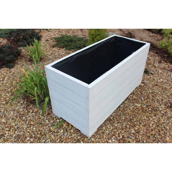 cm EXTRA WIDE WOODEN OUTDOOR TROUGH PLANTER White 100x44x43 