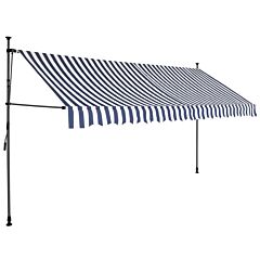 Manual Retractable Awning with LED 350 cm Blue and White
