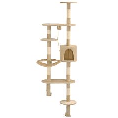 Cat Tree with Sisal Scratching Posts Wall Mounted 194 cm Beige