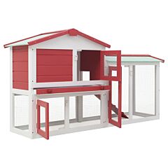 Outdoor Large Rabbit Hutch Red and White 145x45x85 cm Wood