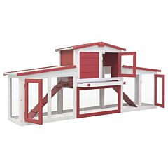 Outdoor Large Rabbit Hutch Red and White 204x45x85 cm Wood