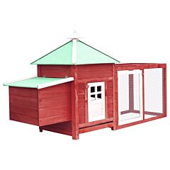 Chicken Coop with Nest Box Red 193x68x104 cm Solid Firwood