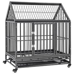 Dog Cage with Wheels and Roof Steel 92x62x106 cm
