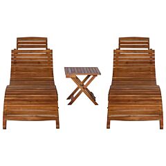 3 Piece Sunlounger with Tea Table Solid Acacia Wood
