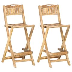 Folding Outdoor Bar Chairs 2 pcs Solid Mango Wood