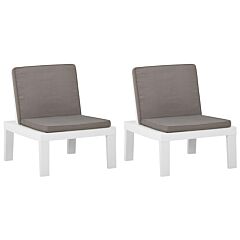 Garden Lounge Chairs with Cushions 2 pcs Plastic White