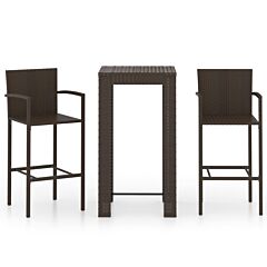 3 Piece Outdoor Bar Set with Armrest Poly Rattan Brown