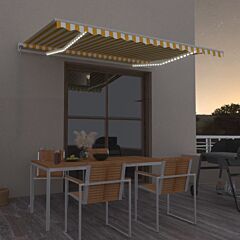 Manual Retractable Awning with LED 400x350 cm Yellow and White