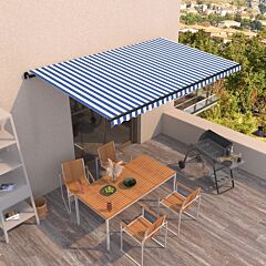 Manual Retractable Awning 500x350 cm Blue and White