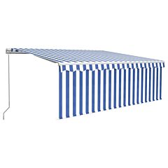 Manual Retractable Awning with Blind&LED 4x3m Blue&White