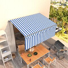 Manual Retractable Awning with Blind 3x2.5m Blue&White
