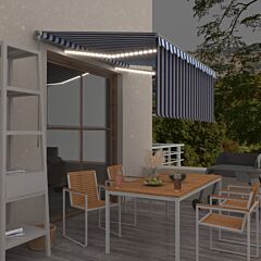 Manual Retractable Awning with Blind&LED 3x2.5m Blue&White