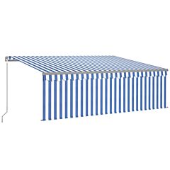 Manual Retractable Awning with Blind&LED 4x3m Blue&White