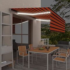 Manual Retractable Awning with Blind&LED 4x3m Orange&Brown