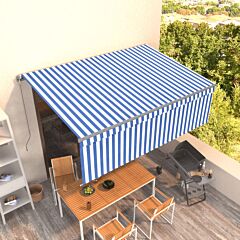 Manual Retractable Awning with Blind 4.5x3m Blue&White