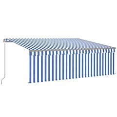 Manual Retractable Awning with Blind&LED 4.5x3m Blue&White