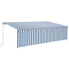 Manual Retractable Awning with Blind 5x3m Blue&White