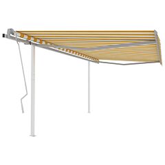 Manual Retractable Awning with Posts 4x3.5 m Yellow and White