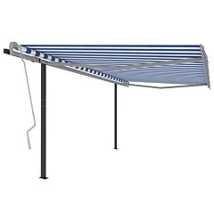 Manual Retractable Awning with Posts 4.5x3 m Blue and White