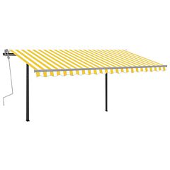 Manual Retractable Awning with Posts 4.5x3.5 m Yellow & White