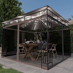 Gazebo with Mosquito Net&LED String Lights 3x3x2.73 m Taupe