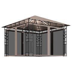 Gazebo with Mosquito Net&LED String Lights 3x3x2.73 m Taupe