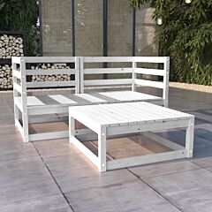 3 Piece Garden Lounge Set White Solid Pinewood
