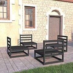 4 Piece Garden Lounge Set Black Solid Pinewood