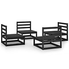 4 Piece Garden Lounge Set Black Solid Pinewood