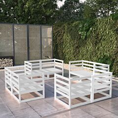 8 Piece Garden Lounge Set White Solid Pinewood