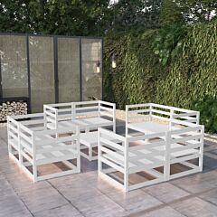9 Piece Garden Lounge Set White Solid Pinewood