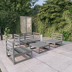 5 Piece Garden Lounge Set Grey Solid Pinewood