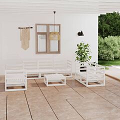 8 Piece Garden Lounge Set White Solid Pinewood