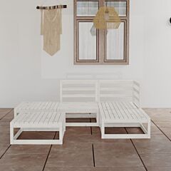 5 Piece Garden Lounge Set White Solid Pinewood
