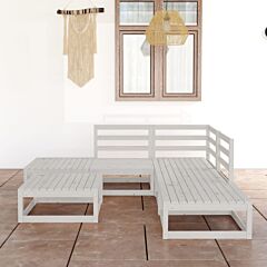 6 Piece Garden Lounge Set White Solid Pinewood