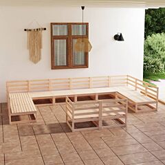 12 Piece Garden Lounge Set Solid Pinewood