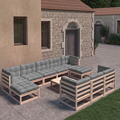 11 Piece Garden Lounge Set with Cushions Solid Pinewood