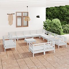 14 Piece Garden Lounge Set Solid Pinewood White