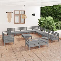 14 Piece Garden Lounge Set Solid Pinewood Grey