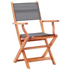 Folding Garden Chairs 8 pcs Grey Solid Eucalyptus Wood&Textilene