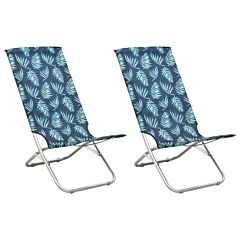 Folding Beach Chairs 2 pcs Leaf Print Fabric
