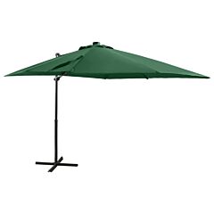 Cantilever Umbrella with Pole and LED Lights Green 250 cm