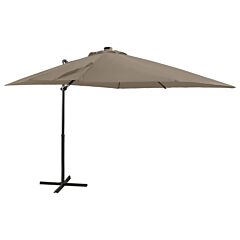 Cantilever Umbrella with Pole and LED Lights Taupe 250 cm