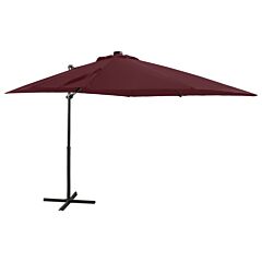 Cantilever Umbrella with Pole and LED Lights Bordeaux Red 250 cm