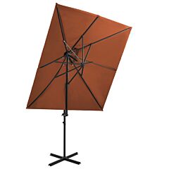 Cantilever Umbrella with Double Top Terracotta 250x250 cm