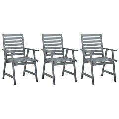 Outdoor Dining Chairs 3 pcs Grey Solid Acacia Wood