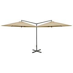 Double Parasol with Steel Pole Taupe 600 cm