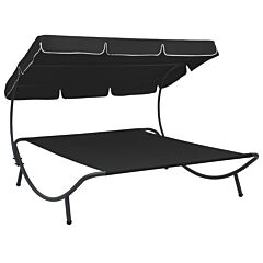 Outdoor Lounge Bed with Canopy Black