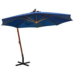 Hanging Parasol with Pole Azure Blue 3.5x2.9 m Solid Fir Wood